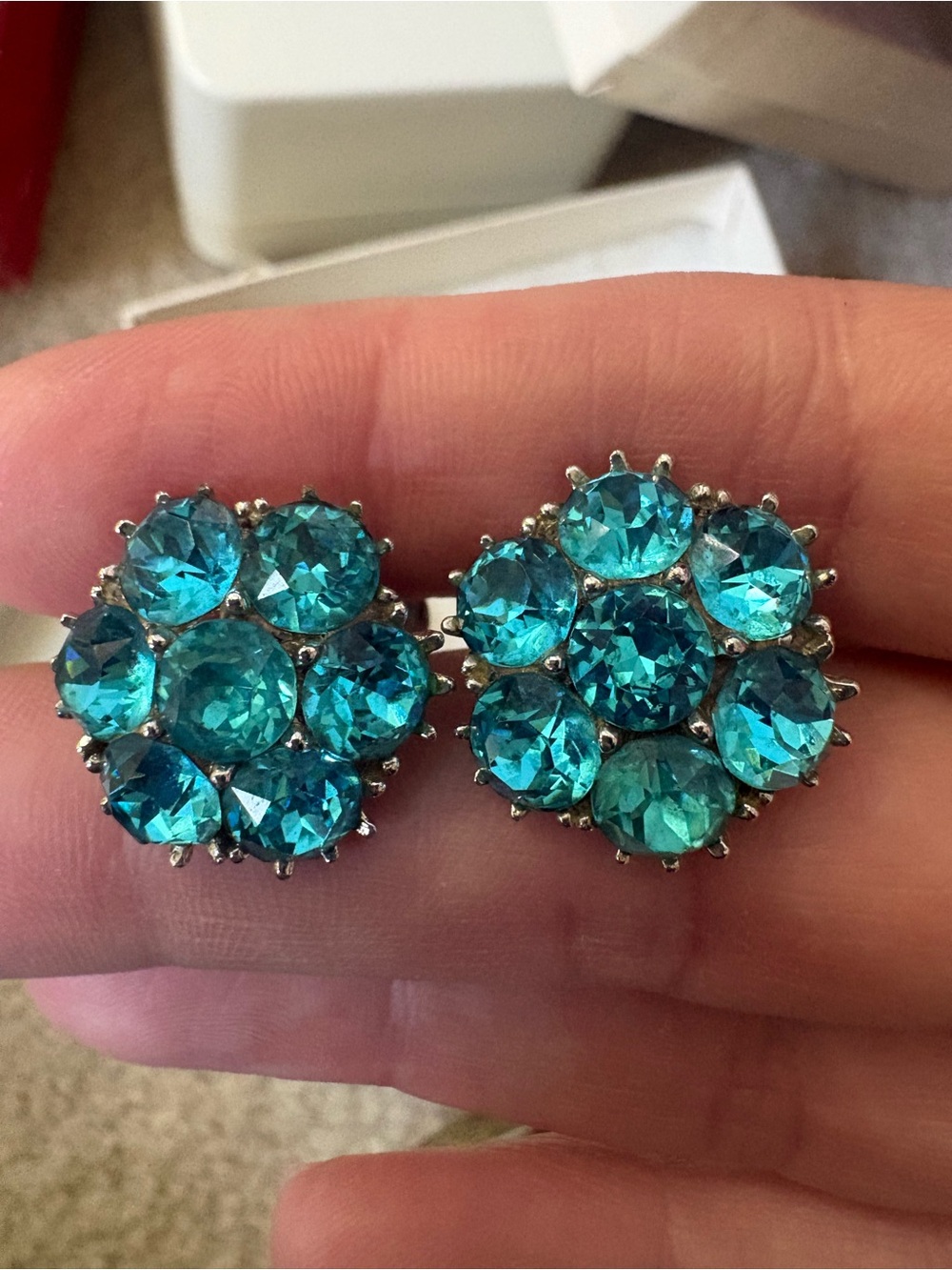 Vintage Ora Rhinestone Cluster Stud Earrings in Turquoise